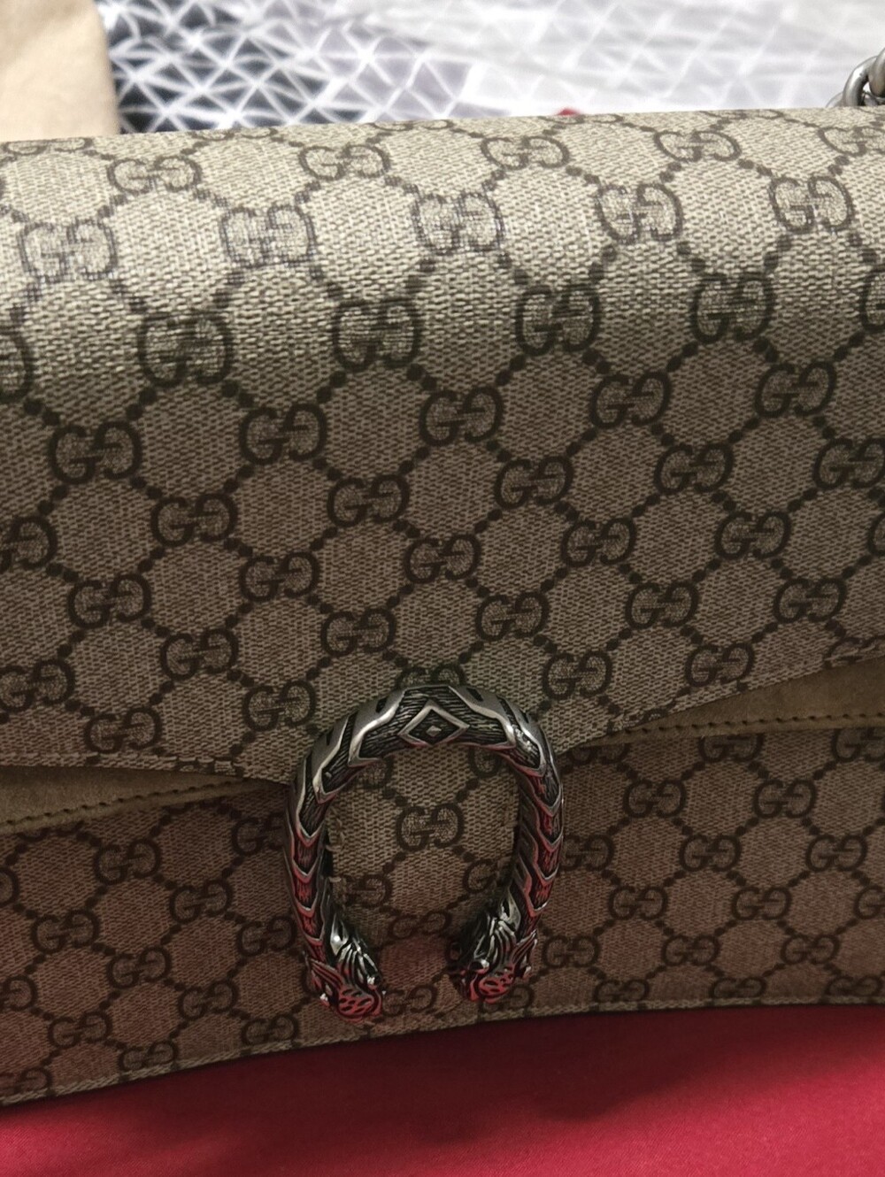 Gucci Beige and Brown Monogram Phone Case with Silver-Tone Horseshoe Hardware
